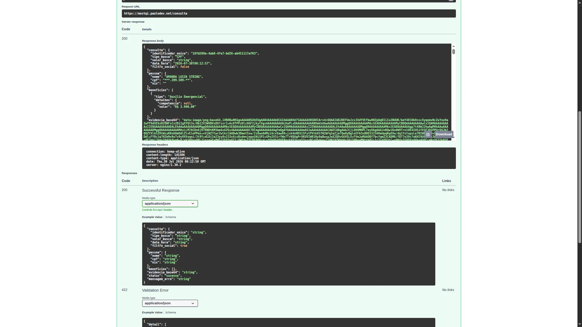 JSON response from a successful query
