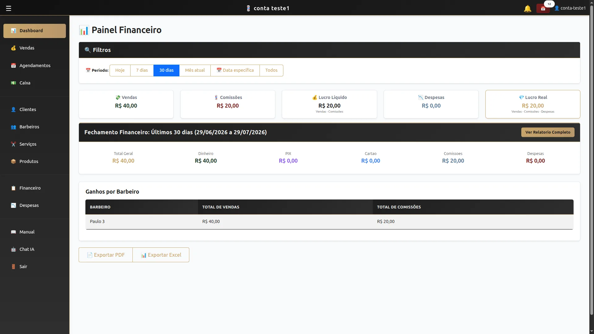 Financial dashboard with net profit and payment method reconciliation