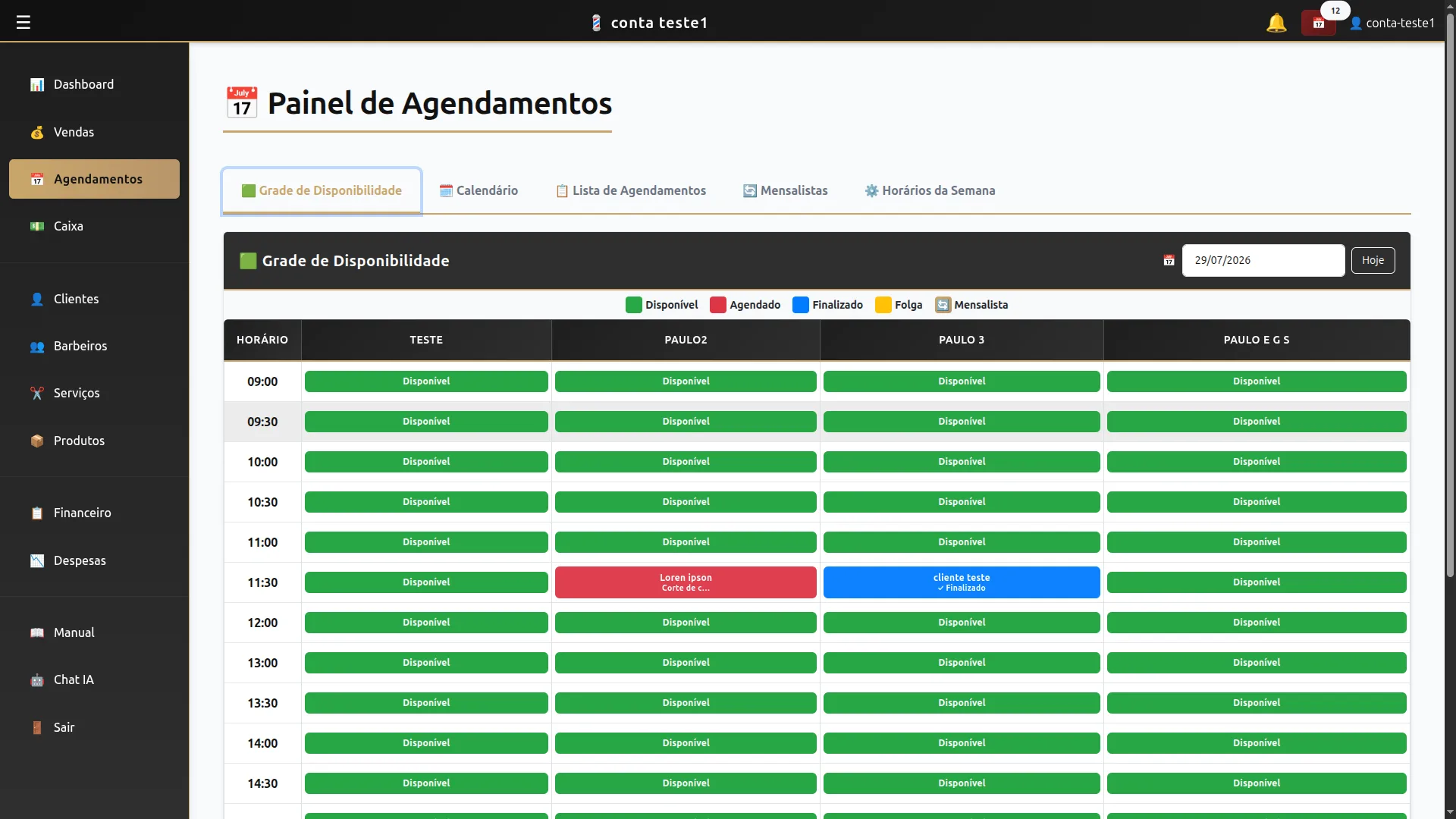 Availability grid and scheduling calendar
